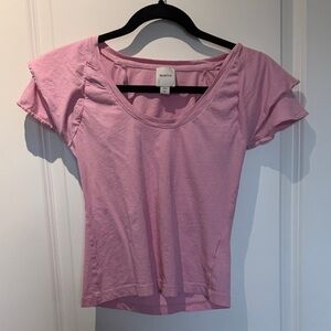 Maeve baby pink ruffle sleeve cotton top